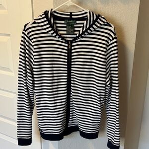 Vintage Lauren Ralph Lauren Navy and White Ladies Striped Hooded Jacket size M